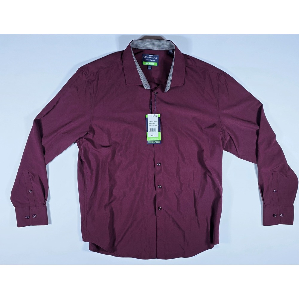 Con.Struct Mens Slim Fit 4-Way Stretch Dress Shirt Burgundy XL 17-17.5 34/35